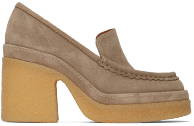 Chloé Taupe Suede Jamie Heeled Penny Loafers In 21v Dark Greige