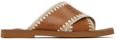 Chloé Woody Crisscross Leather Strap Slide Sandal In Brown