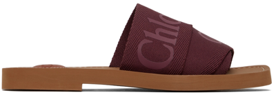 Chloé Purple Canvas Woody Flat Sandals In Brown