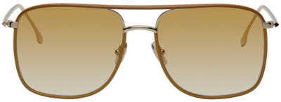 Victoria Beckham Brown & Gold Square Aviator Sunglasses In 771 Honey