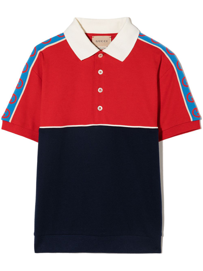 Gucci Kids' Interlocking G Stripe Polo Shirt In Multi