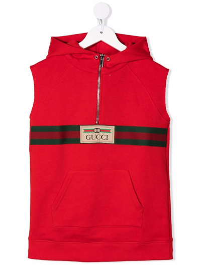 Gucci Kids' Sleeveless Web-stripe Hoodie In Red