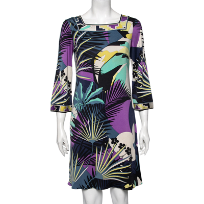 Pre-owned Emilio Pucci Multicolor Floral Print Silk Midi Dress M