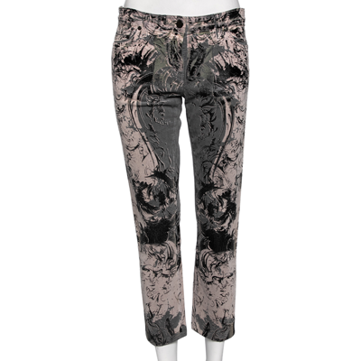 Pre-owned Roberto Cavalli Grey Printed Cotton Straight Trousers M