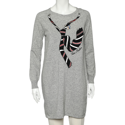 Pre-owned Love Moschino Grey Wool Appliqué Detail Sweater Dress M
