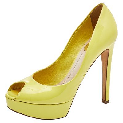 Pre-owned Dior Peep Toe Platform Pumps Size 37.5 In Yellow