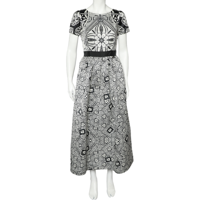 Pre-owned Class By Roberto Cavalli Class Cavalli Monochrome Printed Sateen Maxi Dress M In Black