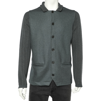 Pre-owned Giorgio Armani Grey Wool & Knit Sleeve Detail Button Front Jacket Xl