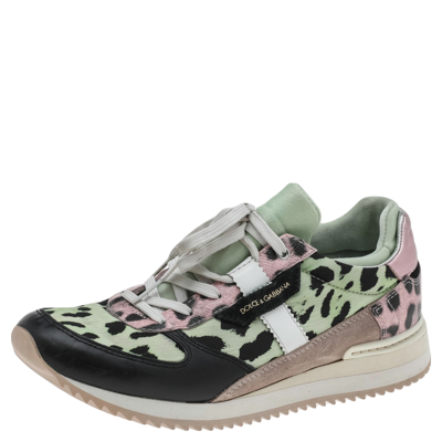 Pre-owned Dolce & Gabbana Multicolor Leopard Print Canvas And Leather Low Top Trainers Size 38
