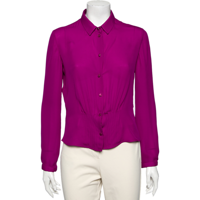 Pre-owned Emporio Armani Purple Silk Button Front Blouse L