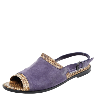 Pre-owned Bottega Veneta Purple/beige Suede And Python Leather Slingback Flat Sandals Size 41