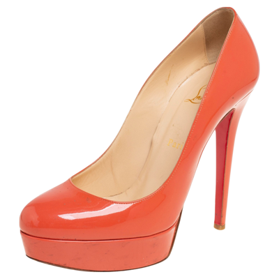 Pre-owned Christian Louboutin Coral Patent Leather Bianca Platform Pumps Size 39 In Pink