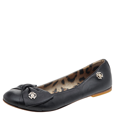 Pre-owned Roberto Cavalli Black Bow Ballet Flats Size 37