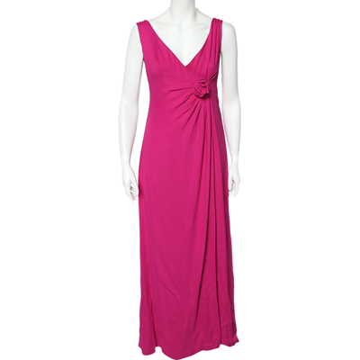 Pre-owned Valentino Pink Crepe Slit Detail Draped Sleeveless Gown L