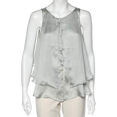 Pre-owned Emporio Armani Pale Green Silk Layered Sleeveless Button Front Top M