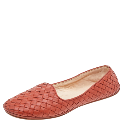 Pre-owned Bottega Veneta Orange Intrecciato Leather Smoking Slippers Size 37