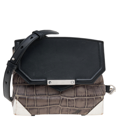 Pre-owned Alexander Wang Grey/black Croc Embossed Leather Mini Marion Prisma Shoulder Bag