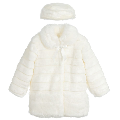 Romano Princess Kids' Girls Ivory Faux Fur Coat & Hat Set