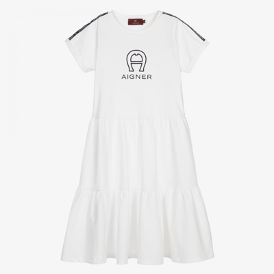 Aigner Girls Teen White Cotton Logo Dress