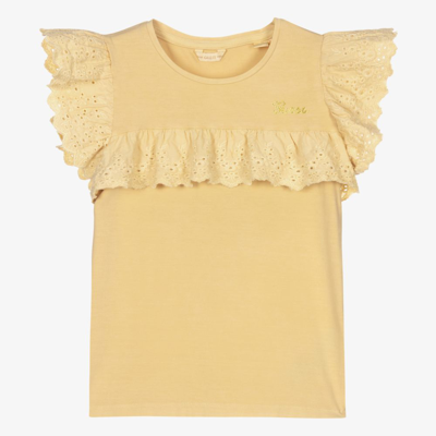 Guess Kids' Girls Yellow Lace Trim T-shirt