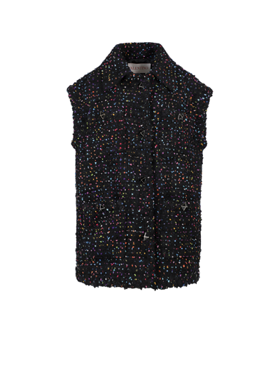 Valentino Tweed Vest With Polka-dot Effect - Atterley In Black