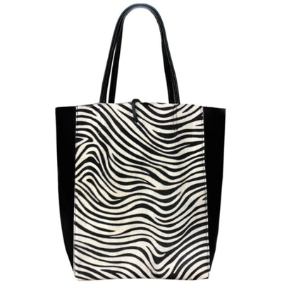 Sostter Zebra Hair On Leather Tote Shopper Bag In Animal Print