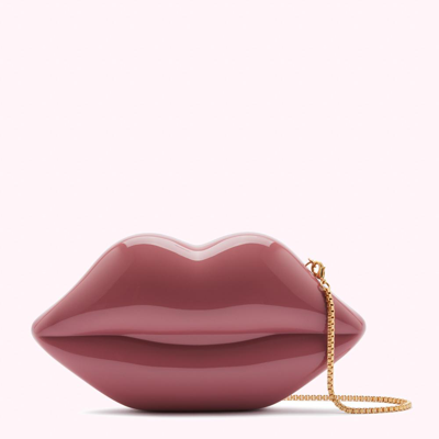 Lulu Guinness Antique Rose Lips Clutch Bag In Pink