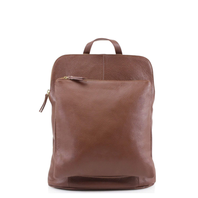 Sostter Camel Soft Pebbled Leather Pocket Backpack In Brown