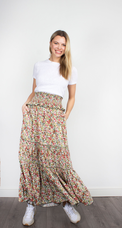 Loretta Caponi Romee Tiered Floral-print Poplin Maxi Skirt