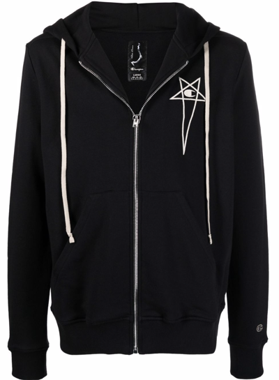 Rick Owens Drkshdw X Champion Jason's Logo Zip-up Cotton Hoodie In Black