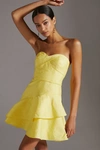 ml Monique Lhuillier Jacquard Strapless Minidress In Yellow
