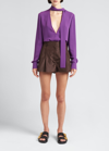 Valentino High Rise Silk Taffeta Mini Shorts In Chocolate