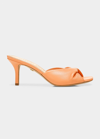 Veronica Beard Melli Twist Leather Kitten-heel Sandals In Apricot