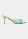 Veronica Beard Melli Twist Leather Kitten-heel Sandals In Oceanfront