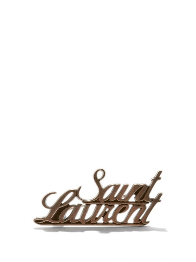 Saint Laurent Logo Metal Brooch In Silver