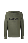 Balmain Khaki Logo Print Sweatshirt In Verde