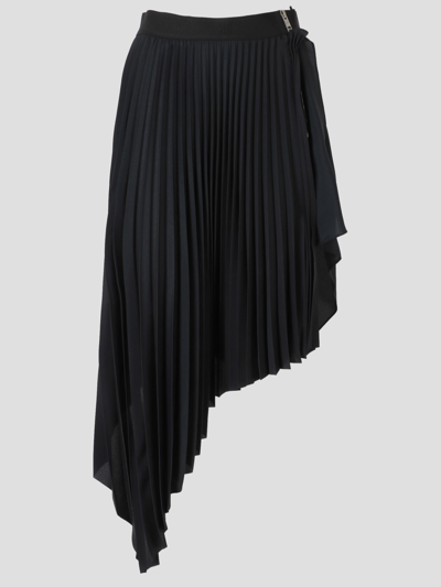 Givenchy Asymmetric Pleated Laser-cut Georgette Midi Skirt In Black
