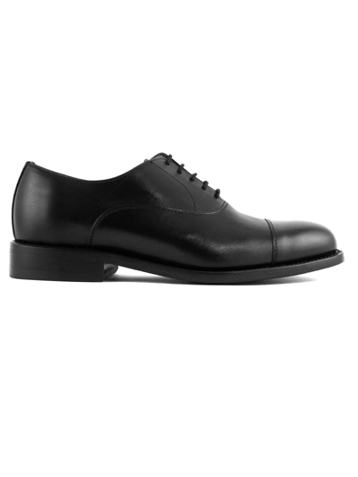 Berwick 1707 Black Calfskin Oxford Style Shoes In Nero