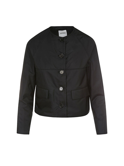 Aspesi Morante Crew Neck Short Nylon Jacket In Nero