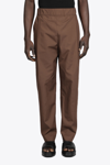 LANEUS BAGGY UNITO BROWN POPLIN COTTON TROUSERS WITH FRONT PLEAT