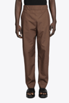 Laneus Baggy Unito Brown Poplin Cotton Trousers With Front Pleat In Fango