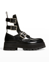 Alexander Mcqueen Rave Calfskin Buckle Loafer Boots In Blk Silver