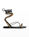 Valentino No Limit Rockstud Ankle-wrap Flat Sandals In 0no Nero
