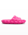 Valentino Roman Stud Turtle Slide Sandals In P53 Sheer Fuxia