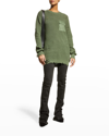 Ser.o.ya Devin Distressed Cotton Crewneck Sweater Dress In Olive