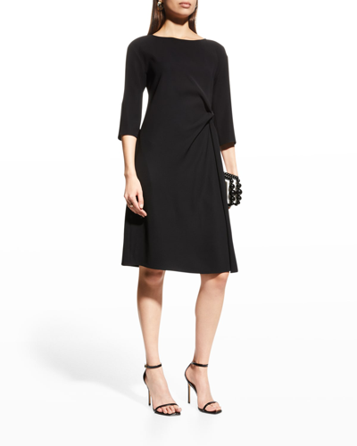 Emporio Armani Techno Cady Gathered Shift Dress In Black