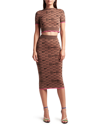 Off-white Intarsia-knit Arrows-logo Pencil Skirt In Brown Black