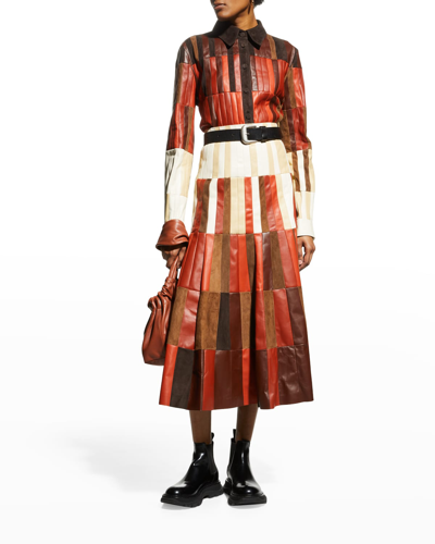 Gabriela Hearst Campos Paneled Leather And Suede Shirt In Red Clay