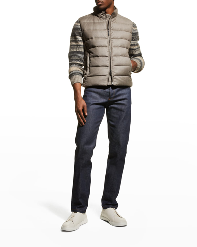 Moorer Men's Flannel Down Vest In Light Beige