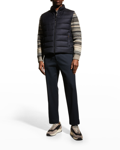 Moorer Oliver-l Wool Blend Quilted Full Zip Puffer Waistcoat In Blu Grey
